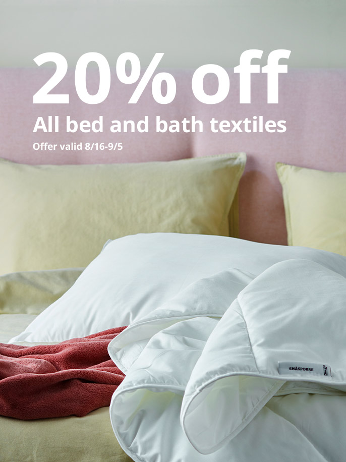 20% off all bed and bath textiles