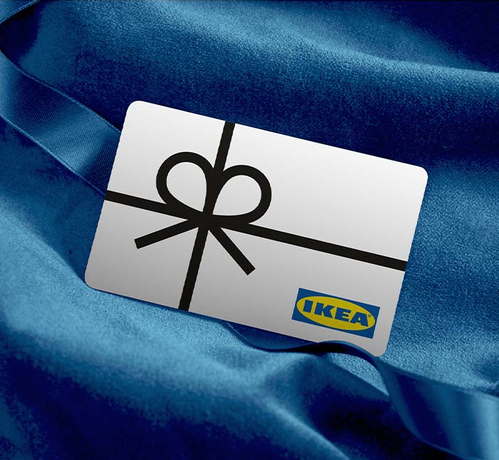 IKEA gift card on blue background.