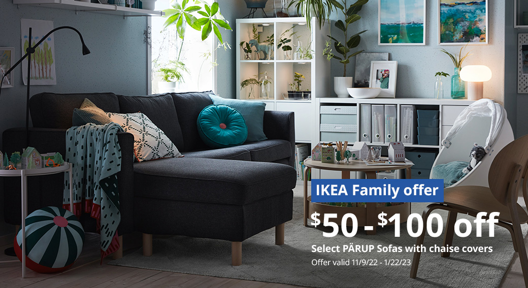 IKEA Family offer - $50 - $100 off Select Parup Sofas and Chaise Covers