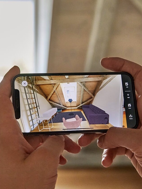 Cellphone looking into a room design.