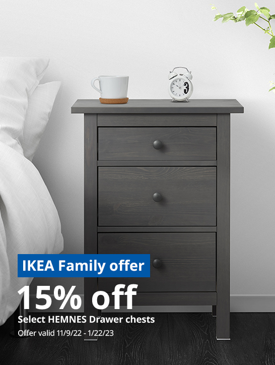 IKEA Family offer 15% off select HEMNES drawer chests offer valid 11/9/22 - 1/22/23